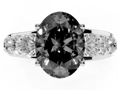 Fancy Black Oval Cut Diamond Pavé Engagement Ring Set in Silver with Prong Setting