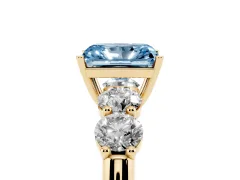 Fancy Blue Radiant Cut Diamond Five-Stone Prong Set Ring Set in Yellow gold with Classic Band