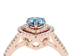 Fancy Blue Pear Cut Diamond Double Halo Ring Set in Rose gold with Pavé Band