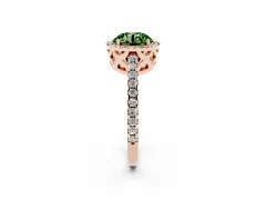 Fancy Green Round Cut Diamond Halo Ring Set in Rose gold with Pavé Shoulders and Halo-Framed Center