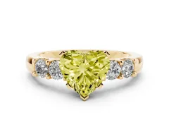 Fancy Yellow Heart Cut Diamond Five-Stone Prong Set Engagement Ring Set in Yellow gold with Channel Band