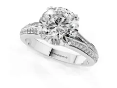 Round Cut Diamond Split Shank Pavé Engagement Ring Set in Silver with Prong-Set Center Stone
