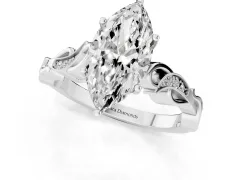 Marquise Cut Diamond Vine Band Solitaire Ring Set in Silver with Milgrain Prong Setting