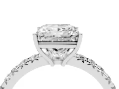 Princess Cut Diamond Pavé Solitaire Engagement Ring Set in Silver with Prong Setting