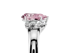 Fancy Pink Pear Cut Diamond Three-Stone Ring Set in Silver with Bold Center and Classic Band