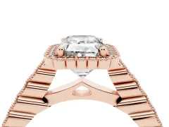 Radiant Cut Diamond Halo Ring Set in Rose gold with Pavé Milgrain Band