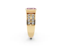 Fancy Pink Emerald Cut Diamond Wide Channel Set Band Ring Set in Yellow gold with Bezel Setting
