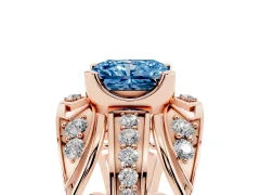 Fancy Blue Radiant Cut Diamond Art Deco Ring Set in Rose gold with Pavé Split Shank