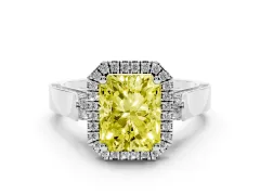 Fancy Yellow Radiant Cut Diamond Halo Ring Set in Silver with Pavé-Lined Split Shank Band