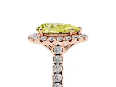 Fancy Yellow Pear Cut Diamond Pavé Halo Engagement Ring Set in Rose gold with Pavé Band and Prong Setting