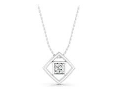 Round Diamond Bezel Pendant Set in Silver with Square Prong Frame