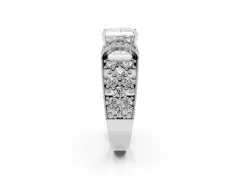 Princess Cut Diamond Milgrain Halo Pavé Engagement Ring Set in Silver with Prong Setting