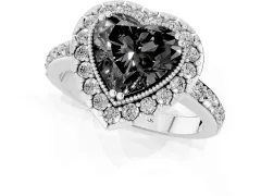 Fancy Black Heart Cut Diamond Halo Ring Set in Silver with Pavé Shank and Prong Setting