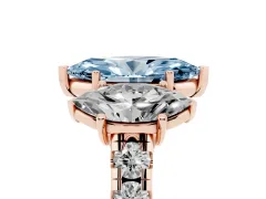 Fancy Blue Marquise Cut Diamond Three-Stone Ring Set in Rose gold with Pavé Band