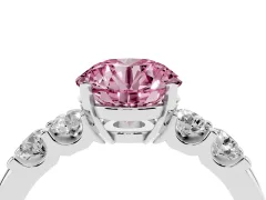 Fancy Pink Round Cut Diamond Five-Stone Prong Set Engagement Ring Set in White gold with Channel Band