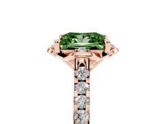 Fancy Green Princess Cut Diamond Solitaire Ring Set in Rose gold with Pavé Band and Floral Prong Setting