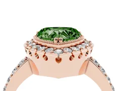 Fancy Green Heart Cut Diamond Halo Ring Set in Rose gold with Pavé Shank and Prong Setting