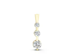 Three-Stone Round Diamond Linear Pendant Set in Yellow gold with Prong Setting