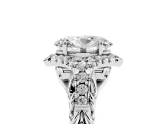 Oval Cut Diamond Solitaire Ring Set in White gold with Hidden Halo and Pavé Band