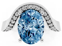 Fancy Blue Oval Cut Diamond Solitaire Engagement Ring Set in Silver with Pavé Shoulders