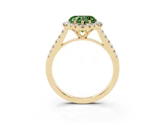 Fancy Green Heart Cut Diamond Pavé Halo Engagement Ring Set in Yellow gold with Pavé Band and Prong Setting