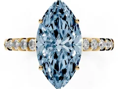 Fancy Blue Marquise Cut Diamond Solitaire Engagement Ring Set in Yellow gold with Pavé Band and Prong Setting
