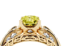 Fancy Yellow Radiant Cut Diamond Art Deco Ring Set in Yellow gold with Pavé Split Shank
