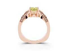 Fancy Yellow Oval Cut Diamond Solitaire Engagement Ring Set in Rose gold with Pavé Shoulders