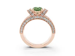 Fancy Green Oval Cut Diamond Milgrain Halo Pavé Engagement Ring Set in Rose gold with Prong Setting