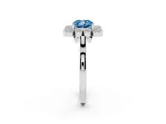 Fancy Blue Cushion Cut Diamond Cluster Halo Ring Set in Platinum with Milgrain Bezel Accents and Plain Band