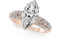 Marquise Cut Diamond Pavé Band Solitaire Ring Set in Rose gold with Close-Set Accent Stones and Prong Setting