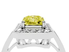 Fancy Yellow Radiant Cut Diamond Halo Ring Set in Silver with Accent-Lined Split Shank and Prong Setting