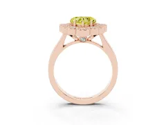 Fancy Yellow Heart Cut Diamond Cluster Halo Ring Set in Rose gold with Milgrain Bezel Accents and Plain Band