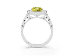 Fancy Yellow Princess Cut Diamond Halo Engagement Ring Set in White gold with Milgrain Band and Prong Setting