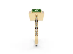 Fancy Green Princess Cut Diamond Halo Engagement Ring Set in Yellow gold with Accent Split Shank Band