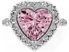Fancy Pink Heart Cut Diamond Halo Ring Set in Silver with Pavé Shank and Prong Setting