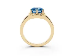 Fancy Blue Asscher Cut Diamond Round Cluster Halo Ring Set in Yellow gold with Solitaire Band and Prong Setting