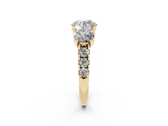 Round Cut Diamond Three-Stone Ring Set in Yellow gold with Pavé Band