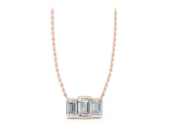 Emerald Cut Three-Stone Bar Pendant Set in Rose gold with Bar Prong Setting