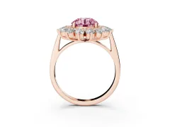 Fancy Pink Round Cut Diamond Floral Double Halo Ring Set in Rose gold with Round Petals