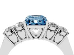 Fancy Blue Radiant Cut Diamond Five-Stone Prong Set Band Ring Set in Silver with Polished Band