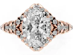 Oval Cut Diamond Solitaire Ring Set in Rose gold with Hidden Halo and Pavé Band