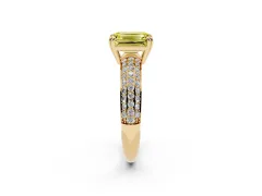 Fancy Yellow Emerald Cut Diamond Solitaire Ring Set in Yellow gold with Multi-Row Round Pavé Band and Prong Setting