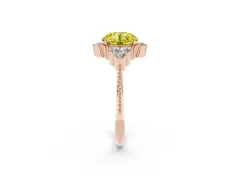 Fancy Yellow Round Cut Diamond Cluster Ring Set in Rose gold with Beaded Band