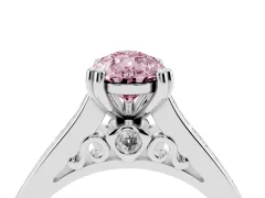 Fancy Pink Pear Cut Diamond Channel Set Solitaire Engagement Ring Set in Platinum with Prong Setting