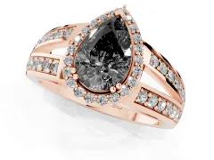 Fancy Black Pear Cut Diamond Halo Ring Set in Rose gold with Double Pavé Split Shank
