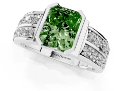 Fancy Green Radiant Cut Diamond Wide Channel Set Band Ring Set in White gold with Bezel Setting