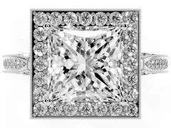Princess Cut Diamond Halo Engagement Ring Set in White gold with Accent Split Shank Band