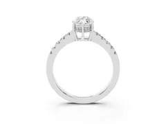 Marquise Cut Diamond Solitaire Engagement Ring Set in White gold with Pavé Band and Prong Setting