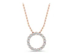 Round Diamond Circle Pendant Set in Rose gold with Prong-Set Stone Ring